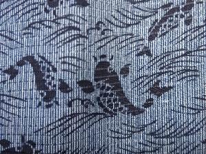 アンティーク　絽　荒波に鯉模様着物